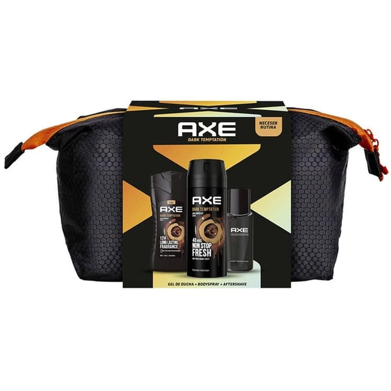 Axe Dark Temptation 4 delige Geschenkset - Deodorant 150 Ml. + Douchegel 250 Ml. + Aftershave + Toilettas - Cadeau Voor Mannen